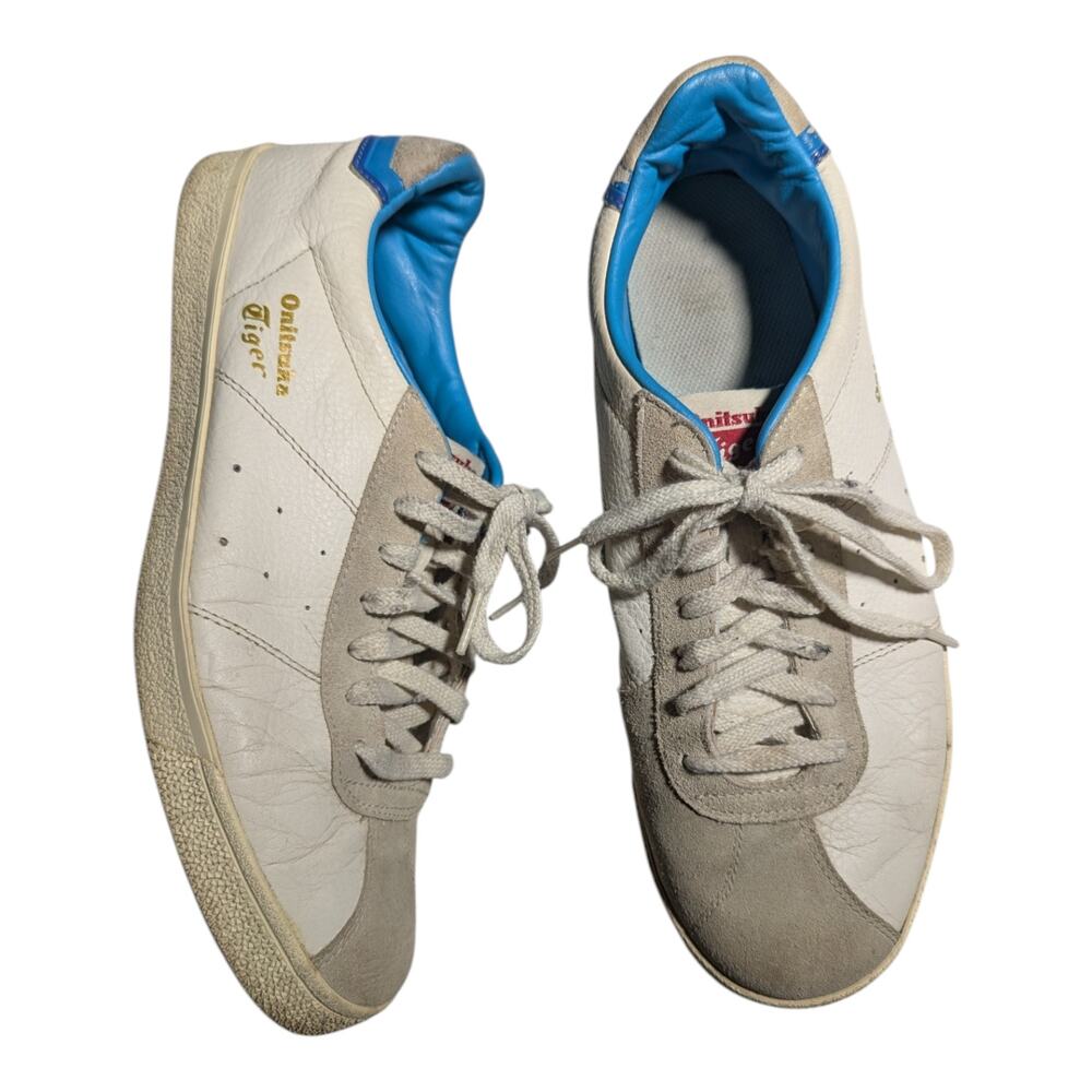 Onitsuka Tiger Lawnship Classic White Gray Blue Lace Up Court Sneakers 10.5